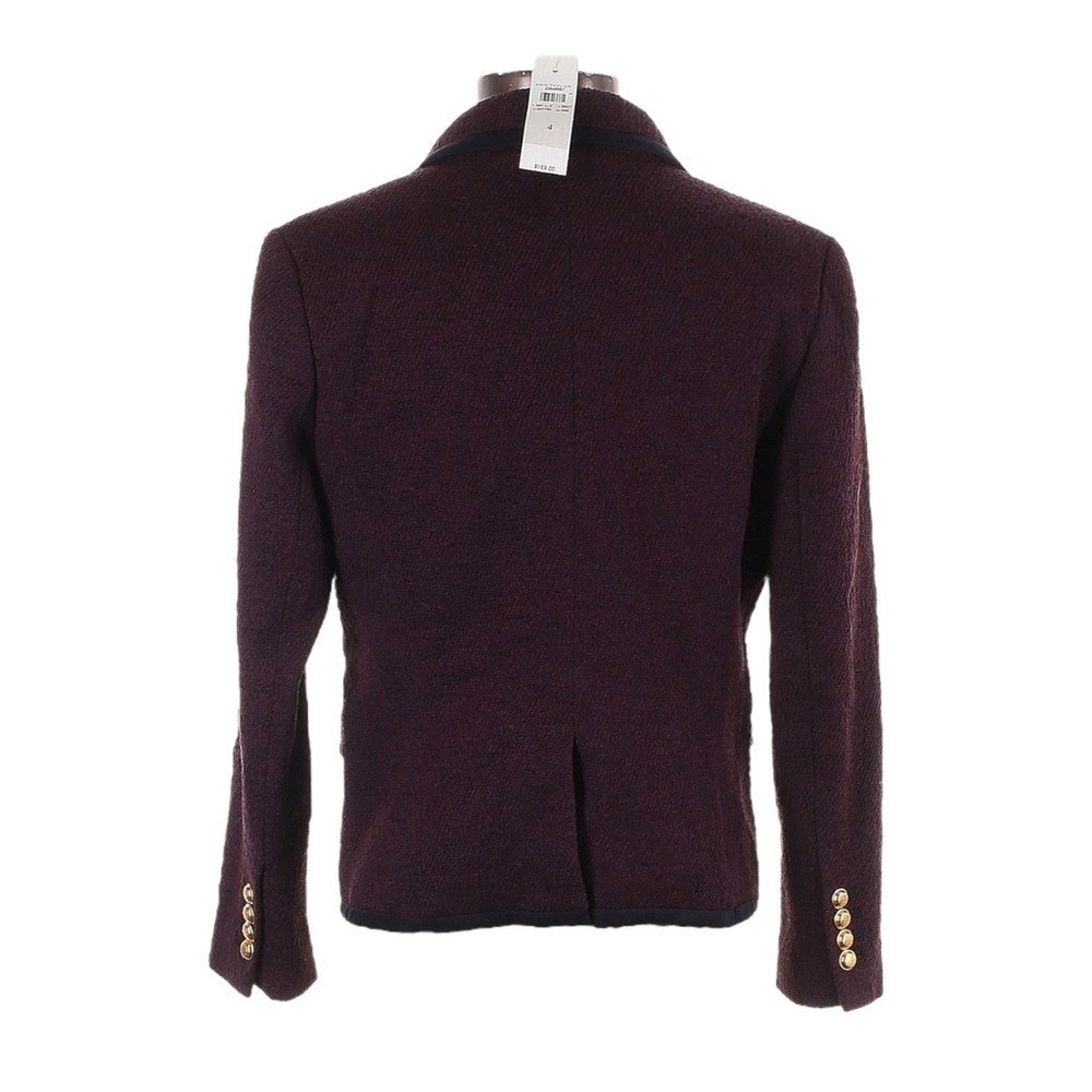 NWT Ann Taylor Burgundy Tweed Blazer 4 Academia Classic Gold Button Lined Jacket - Picture 2 of 10